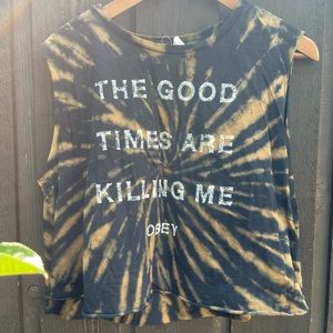 Obey Cropped Tank large tie dye